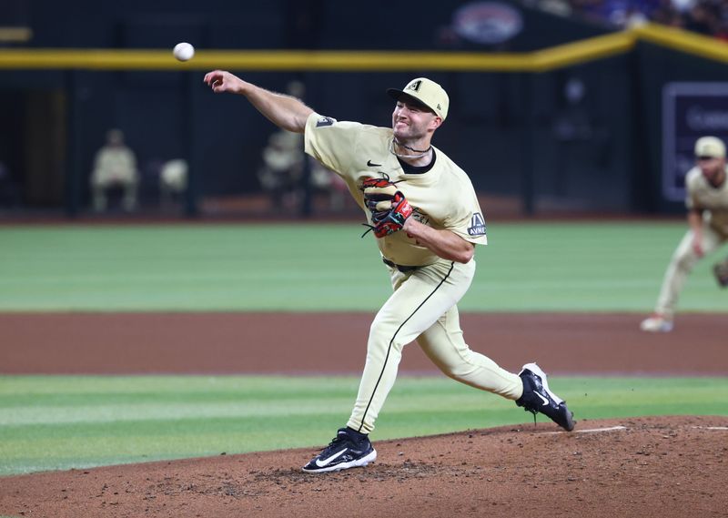 Apr 30, 2024; Phoenix, Arizona, USA; Arizona Diamondbacks pitcher Bryce Jarvis in the third inning against the Los Angeles Dodgers at Chase Field. Mandatory Credit: Mark J. Rebilas-USA TODAY Sports
