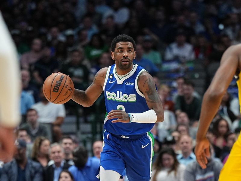 DALLAS, TX - FEBRUARY 28: Kyrie Irving #2 of the Dallas Mavericks dribbles the ball during the game against the Indiana Pacers on February 28, 2023 at the American Airlines Center in Dallas, Texas. NOTE TO USER: User expressly acknowledges and agrees that, by downloading and or using this photograph, User is consenting to the terms and conditions of the Getty Images License Agreement. Mandatory Copyright Notice: Copyright 2023 NBAE (Photo by Glenn James/NBAE via Getty Images)