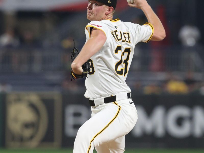Jun 5, 2025; Pittsburgh, Pennsylvania, USA;  Pittsburgh Pirates starting pitcher Mitch Keller (23) delivers a pitch against the Houston Astros during the first inning at PNC Park. Mandatory Credit: Charles LeClaire-Imagn Images