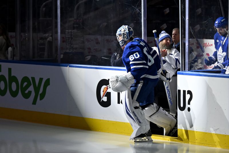 Jan 1, 2026; Toronto, Ontario, CAN;  Toronto Maple Leafs goalie Joseph Woll (60) steps onto the ice before playing the Winnipeg Jets at Scotiabank Arena. Mandatory Credit: Dan Hamilton-Imagn Images
