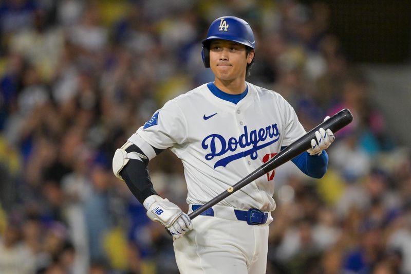 Sep 10, 2025; Los Angeles, California, USA; Los Angeles Dodgers designated hitter Shohei Ohtani (17) smiles during the first inning against the Colorado Rockies at Dodger Stadium. Mandatory Credit: Jayne Kamin-Oncea-Imagn Images