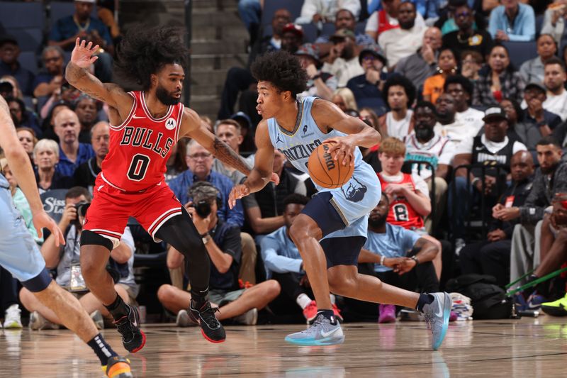 MEMPHIS, TN - OCTOBER 28: Jaylen Wells #0 of the Memphis Grizzlies drives to the basket during the game against the Chicago Bulls on October 28, 2024 at FedExForum in Memphis, Tennessee. NOTE TO USER: User expressly acknowledges and agrees that, by downloading and or using this photograph, User is consenting to the terms and conditions of the Getty Images License Agreement. Mandatory Copyright Notice: Copyright 2024 NBAE (Photo by Joe Murphy/NBAE via Getty Images)