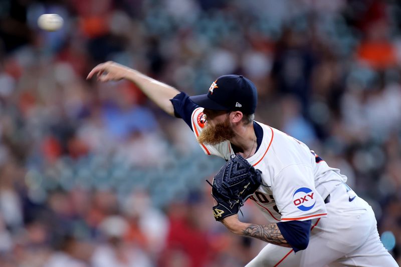 Jun 26, 2024; Houston, Texas, USA; Houston Astros relief pitcher Shawn Dubin (66) delivers against the Colorado Rockies during the eighth inning at Minute Maid Park. Mandatory Credit: Erik Williams-USA TODAY Sports