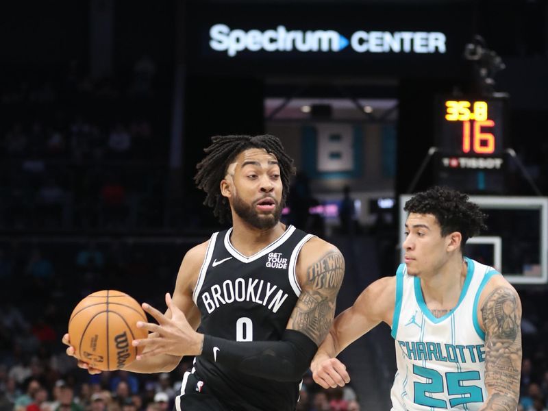 CHARLOTTE, NC - JANUARY 29: Trendon Watford #9 of the Brooklyn Nets drives to the basket during the game against the Charlotte Hornets on January 29, 2025 at Spectrum Center in Charlotte, North Carolina. NOTE TO USER: User expressly acknowledges and agrees that, by downloading and or using this photograph, User is consenting to the terms and conditions of the Getty Images License Agreement. Mandatory Copyright Notice: Copyright 2025 NBAE (Photo by Brock Williams-Smith/NBAE via Getty Images)