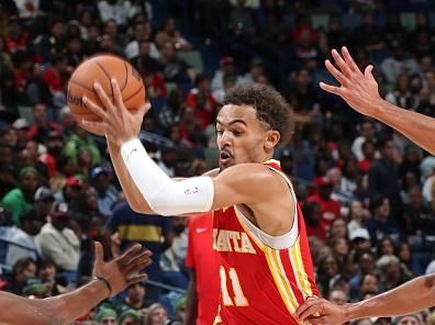 NEW ORLEANS, LA - NOVEMBER 4: Trae Young #11 of the Atlanta Hawks drives to the basket during the game against the New Orleans Pelicans on November 4, 2023 at the Smoothie King Center in New Orleans, Louisiana. NOTE TO USER: User expressly acknowledges and agrees that, by downloading and or using this Photograph, user is consenting to the terms and conditions of the Getty Images License Agreement. Mandatory Copyright Notice: Copyright 2023 NBAE (Photo by Layne Murdoch Jr./NBAE via Getty Images)