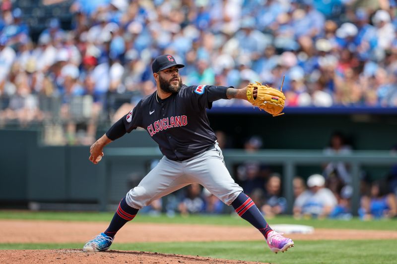 Jun 30, 2024; Kansas City, Missouri, USA; Cleveland Guardians pitcher Pedro Avila (60) pitches during the sixth inning against the Kansas City Royals at Kauffman Stadium. Mandatory Credit: William Purnell-USA TODAY Sports