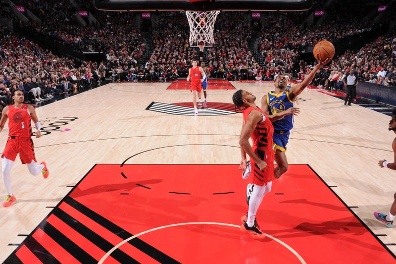 PORTLAND, OR - OCTOBER 23: De'Anthony Melton #8 of the Golden State Warriors shoots the ball during the game against the Portland Trail Blazers on October 23, 2024 at the Moda Center Arena in Portland, Oregon. NOTE TO USER: User expressly acknowledges and agrees that, by downloading and or using this photograph, user is consenting to the terms and conditions of the Getty Images License Agreement. Mandatory Copyright Notice: Copyright 2024 NBAE (Photo by Cameron Browne/NBAE via Getty Images)