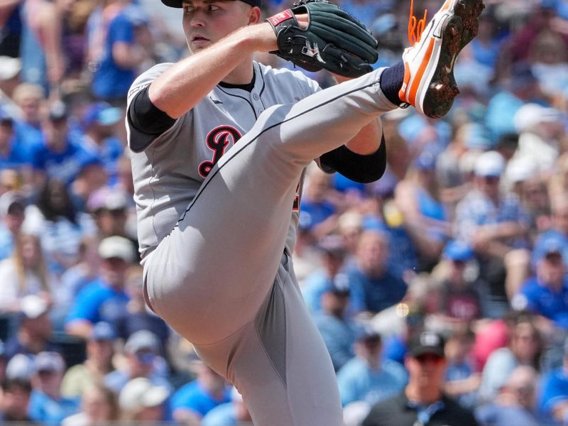 May 31, 2025; Kansas City, Missouri, USA; Detroit Tigers starting pitcher Tarik Skubal (29) delivers a pitch against the Kansas City Royals in the first inning at Kauffman Stadium. Mandatory Credit: Denny Medley-Imagn Images