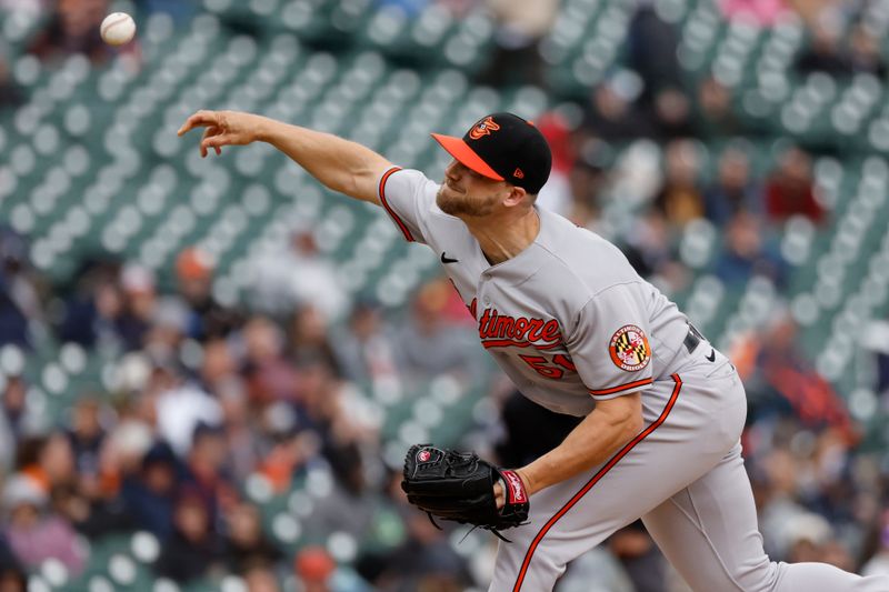 Apr 30, 2023; Detroit, Michigan, USA;  Baltimore Orioles relief pitcher Austin Voth (51) pitches in the sixth inning against the Detroit Tigers at Comerica Park. Mandatory Credit: Rick Osentoski-USA TODAY Sports