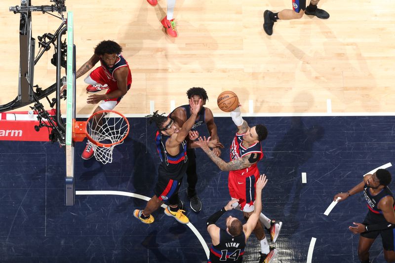 WASHINGTON, DC -? MARCH 29:  Kyle Kuzma #33 of the Washington Wizards goes to the basket during the game on March 29, 2024 at Capital One Arena in Washington, DC. NOTE TO USER: User expressly acknowledges and agrees that, by downloading and or using this Photograph, user is consenting to the terms and conditions of the Getty Images License Agreement. Mandatory Copyright Notice: Copyright 2024 NBAE (Photo by Stephen Gosling/NBAE via Getty Images)