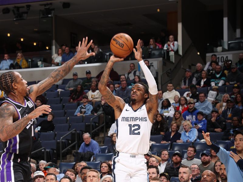 MEMPHIS, TN - DECEMBER 5: Ja Morant #12 of the Memphis Grizzlies shoots a three point basket during the game against the Sacramento Kings on December 5, 2024 at FedExForum in Memphis, Tennessee. NOTE TO USER: User expressly acknowledges and agrees that, by downloading and or using this photograph, User is consenting to the terms and conditions of the Getty Images License Agreement. Mandatory Copyright Notice: Copyright 2024 NBAE (Photo by Joe Murphy/NBAE via Getty Images)