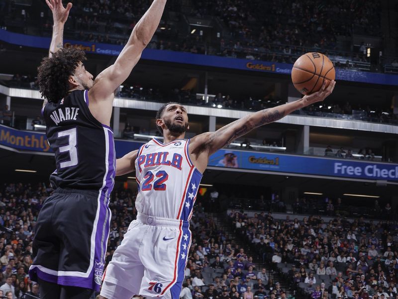 SACRAMENTO, CA - MARCH 25:  Cameron Payne #22 of the Philadelphia 76ers goes to the basket during the game on March 25, 2024 at Golden 1 Center in Sacramento, California. NOTE TO USER: User expressly acknowledges and agrees that, by downloading and or using this Photograph, user is consenting to the terms and conditions of the Getty Images License Agreement. Mandatory Copyright Notice: Copyright 2024 NBAE (Photo by Rocky Widner/NBAE via Getty Images)