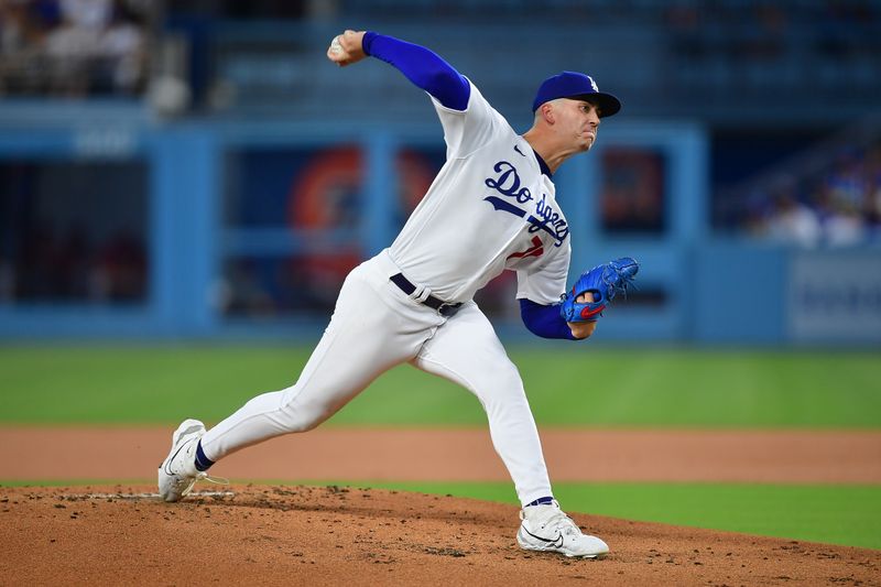 Aug 28, 2023; Los Angeles, California, USA; Los Angeles Dodgers starting pitcher Bobby Miller (70) throws against the Arizona Diamondbacks during the second inning at Dodger Stadium. Mandatory Credit: Gary A. Vasquez-USA TODAY Sports