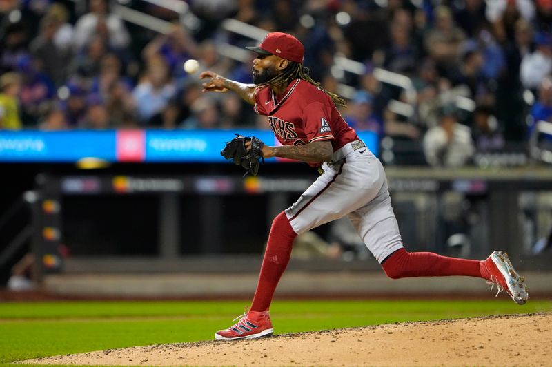 Sep 13, 2023; New York City, New York, USA; Arizona Diamondbacks pitcher Miguel Castro (50) delivers a pitch agaimst the New York Mets during the seventh inning at Citi Field. Mandatory Credit: Gregory Fisher-USA TODAY Sports