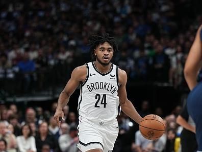 DALLAS, TX - OCTOBER 27: Cam Thomas #24 of the Brooklyn Nets dribbles the ball during the game against the Dallas Mavericks on October 27, 2023 at the American Airlines Center in Dallas, Texas. NOTE TO USER: User expressly acknowledges and agrees that, by downloading and or using this photograph, User is consenting to the terms and conditions of the Getty Images License Agreement. Mandatory Copyright Notice: Copyright 2023 NBAE (Photo by Glenn James/NBAE via Getty Images)