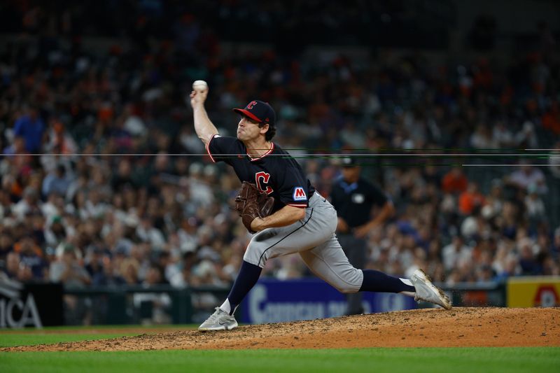 Sep 17, 2025; Detroit, Michigan, USA; Cleveland Guardians relief pitcher Matt Festa (52) throws during the seventh inning against the Detroit Tigers at Comerica Park. Mandatory Credit: Brian Bradshaw Sevald-Imagn Images