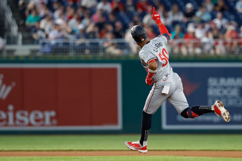 May 21, 2024; Washington, District of Columbia, USA; Minnesota Twins shortstop Willi Castro (50) rounds the bases after hitting a two run home run against the Washington Nationals during the seventh inning at Nationals Park. Mandatory Credit: Geoff Burke-USA TODAY Sports