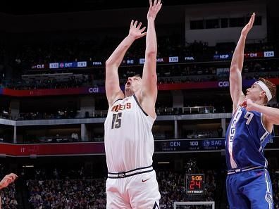 SACRAMENTO, CA - DECEMBER 2: Nikola Jokic #15 of the Denver Nuggets grabs a rebound during the game against the Sacramento Kings on December 2, 2023 at Golden 1 Center in Sacramento, California. NOTE TO USER: User expressly acknowledges and agrees that, by downloading and or using this Photograph, user is consenting to the terms and conditions of the Getty Images License Agreement. Mandatory Copyright Notice: Copyright 2023 NBAE (Photo by Rocky Widner/NBAE via Getty Images)