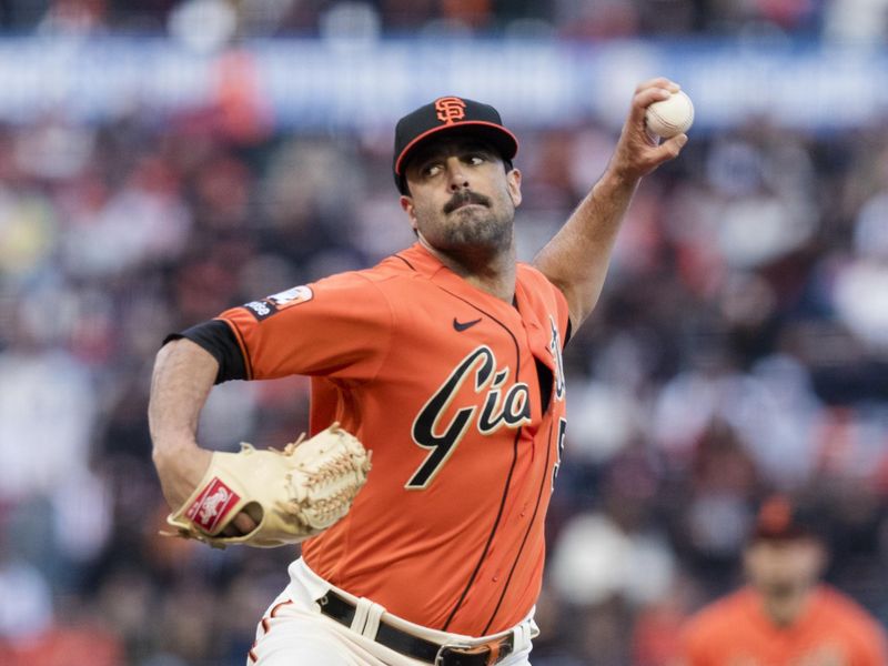 Aug 11, 2023; San Francisco, California, USA;  San Francisco Giants starting pitcher Scott Alexander (54) throws against the Texas Rangers during the first inning at Oracle Park. Mandatory Credit: John Hefti-USA TODAY Sports