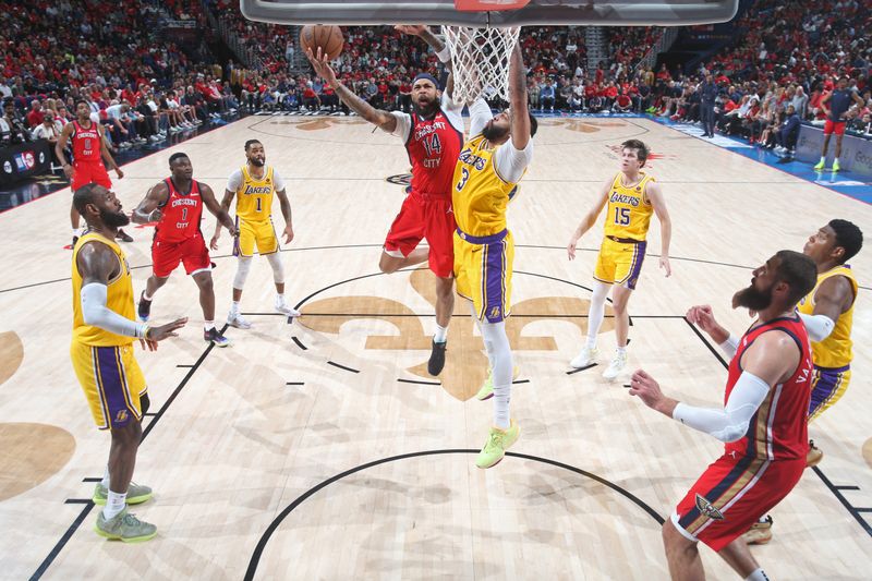 NEW ORLEANS, LA - APRIL 16: Brandon Ingram #14 of the New Orleans Pelicans drives to the basket during the game against the Los Angeles Lakers during the 2024 SoFi Play-In Tournament on April 16, 2024 at the Smoothie King Center in New Orleans, Louisiana. NOTE TO USER: User expressly acknowledges and agrees that, by downloading and or using this Photograph, user is consenting to the terms and conditions of the Getty Images License Agreement. Mandatory Copyright Notice: Copyright 2024 NBAE (Photo by Layne Murdoch Jr./NBAE via Getty Images)