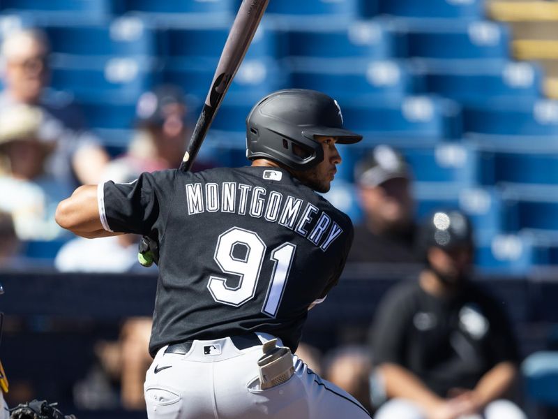 Feb 27, 2026; Phoenix, Arizona, USA; Chicago White Sox outfielder Braden Montgomery against the Milwaukee Brewers during a spring training game at American Family Fields of Phoenix. Mandatory Credit: Mark J. Rebilas-Imagn Images