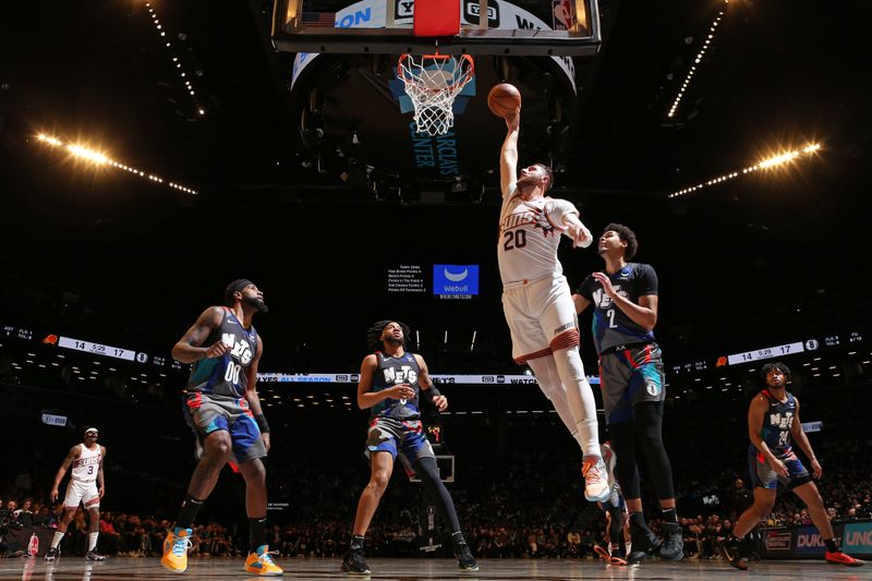 BROOKLYN, NY - JANUARY 31: Jusuf Nurkic #20 of the Phoenix Suns dunks the ball during the game against the Brooklyn Nets on January 31, 2024 at Barclays Center in Brooklyn, New York. NOTE TO USER: User expressly acknowledges and agrees that, by downloading and or using this Photograph, user is consenting to the terms and conditions of the Getty Images License Agreement. Mandatory Copyright Notice: Copyright 2024 NBAE (Photo by Nathaniel S. Butler/NBAE via Getty Images)