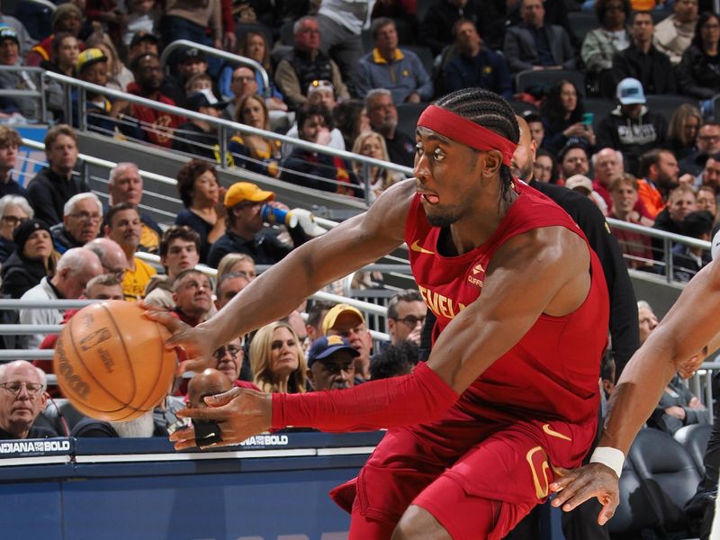 INDIANAPOLIS, IN - MARCH 18:  Caris LeVert #3 of the Cleveland Cavaliers passes the ball during the game on March 18, 2024 at Gainbridge Fieldhouse in Indianapolis, Indiana. NOTE TO USER: User expressly acknowledges and agrees that, by downloading and or using this Photograph, user is consenting to the terms and conditions of the Getty Images License Agreement. Mandatory Copyright Notice: Copyright 2024 NBAE (Photo by Ron Hoskins/NBAE via Getty Images)