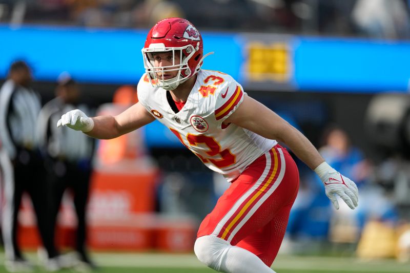 Kansas City Chiefs linebacker Jack Cochrane (43) warms up before an NFL football game against the Los Angeles Chargers Monday, Jan. 8, 2024, in Inglewood, Calif. (AP Photo/Ashley Landis)