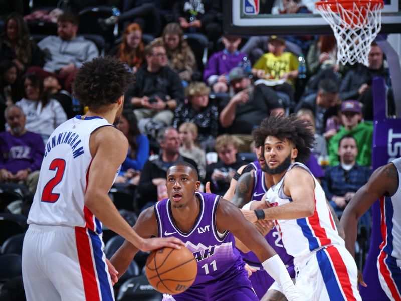 SALT LAKE CITY, UT - JANUARY 1: Kris Dunn #11 of the Utah Jazz plays defense against the Detroit Pistons on January 1, 2024 at vivint.SmartHome Arena in Salt Lake City, Utah. NOTE TO USER: User expressly acknowledges and agrees that, by downloading and or using this Photograph, User is consenting to the terms and conditions of the Getty Images License Agreement. Mandatory Copyright Notice: Copyright 2023 NBAE (Photo by Melissa Majchrzak/NBAE via Getty Images)
