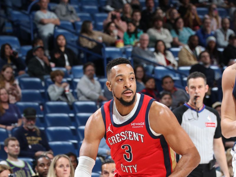 NEW ORLEANS, LA - JANUARY 29: CJ McCollum #3 of the New Orleans Pelicans drives to the basket during the game against the Dallas Mavericks on January 29, 2025 at the Smoothie King Center in New Orleans, Louisiana. NOTE TO USER: User expressly acknowledges and agrees that, by downloading and or using this Photograph, user is consenting to the terms and conditions of the Getty Images License Agreement. Mandatory Copyright Notice: Copyright 2025 NBAE (Photo by Layne Murdoch Jr./NBAE via Getty Images)