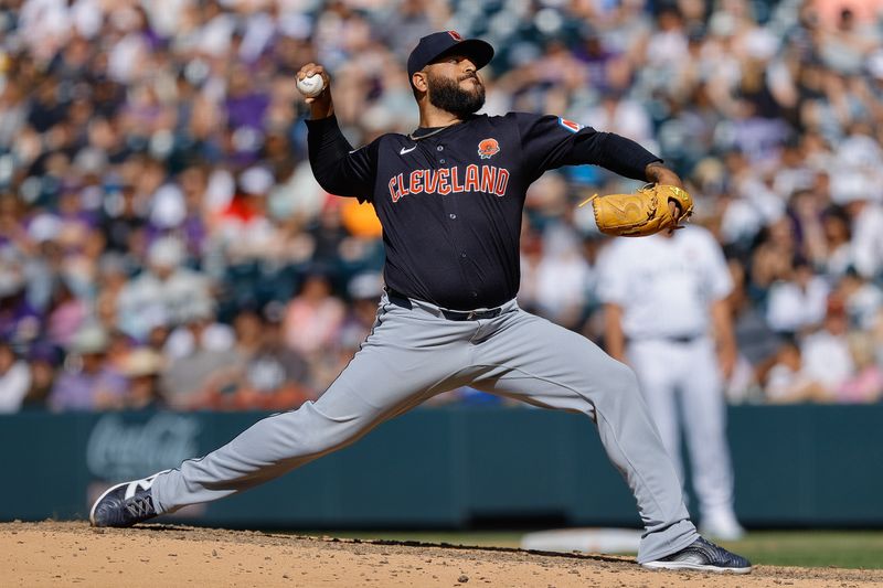 May 27, 2024; Denver, Colorado, USA; Cleveland Guardians relief pitcher Pedro Avila (60) pitches in the eighth inning against the Colorado Rockies at Coors Field. Mandatory Credit: Isaiah J. Downing-USA TODAY Sports