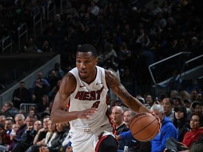 SAN FRANCISCO, CA - DECEMBER 28: Jamal Cain #8 of the Miami Heat drives to the basket during the game against the Golden State Warriors on December 28, 2023 at Chase Center in San Francisco, California. NOTE TO USER: User expressly acknowledges and agrees that, by downloading and or using this photograph, user is consenting to the terms and conditions of Getty Images License Agreement. Mandatory Copyright Notice: Copyright 2023 NBAE (Photo by Noah Graham/NBAE via Getty Images)