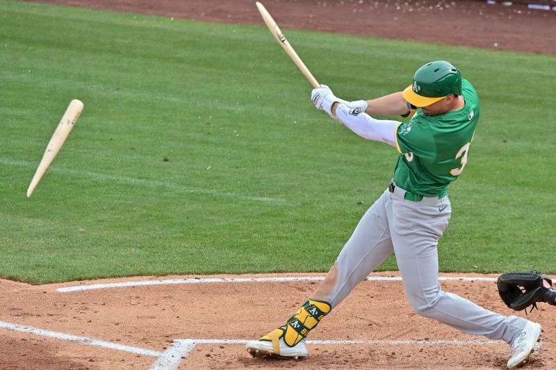 Mar 6, 2024; Tempe, Arizona, USA;  Los Angeles Angels shortstop Zach Neto (9) throws to first base in the second inning against the Oakland Athletics during a spring training game at Tempe Diablo Stadium. Mandatory Credit: Matt Kartozian-USA TODAY Sports