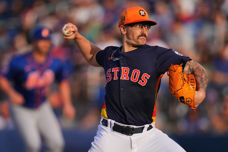 Mar 16, 2024; West Palm Beach, Florida, USA;  Houston Astros starting pitcher J.P. France (68) pitches in the first inning against the New York Mets at CACTI Park of the Palm Beaches. Mandatory Credit: Jim Rassol-USA TODAY Sports