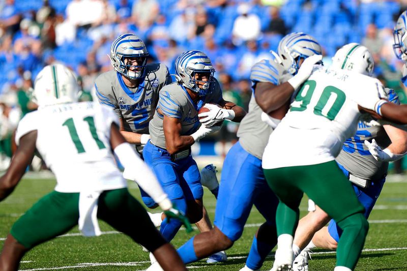 Nov 4, 2023; Memphis, Tennessee, USA;  Memphis Tigers  Blake Watson (4) runs the ball against South Florida at Simmons Bank Liberty Stadium. Mandatory Credit: Stu Boyd II-USA TODAY Sports