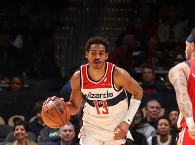 WASHINGTON, DC -? DECEMBER 13:  Jordan Poole #13 of the Washington Wizards handles the ball during the game  on December 13, 2023 at Capital One Arena in Washington, DC. NOTE TO USER: User expressly acknowledges and agrees that, by downloading and or using this Photograph, user is consenting to the terms and conditions of the Getty Images License Agreement. Mandatory Copyright Notice: Copyright 2023 NBAE (Photo by Stephen Gosling/NBAE via Getty Images)