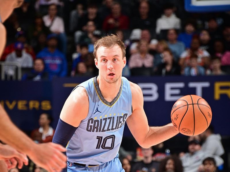 DETROIT, MI - APRIL 1: Luke Kennard #10 of the Memphis Grizzlies dribbles the ball during the game against the Detroit Pistons on April 1, 2024 at Little Caesars Arena in Detroit, Michigan. NOTE TO USER: User expressly acknowledges and agrees that, by downloading and/or using this photograph, User is consenting to the terms and conditions of the Getty Images License Agreement. Mandatory Copyright Notice: Copyright 2024 NBAE (Photo by Chris Schwegler/NBAE via Getty Images)