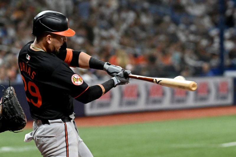 Aug 9, 2024; St. Petersburg, Florida, USA; Baltimore Orioles third baseman Ramon Urias (29) in the fifth inning against the Tampa Bay Rays at Tropicana Field. Mandatory Credit: Jonathan Dyer-USA TODAY Sports