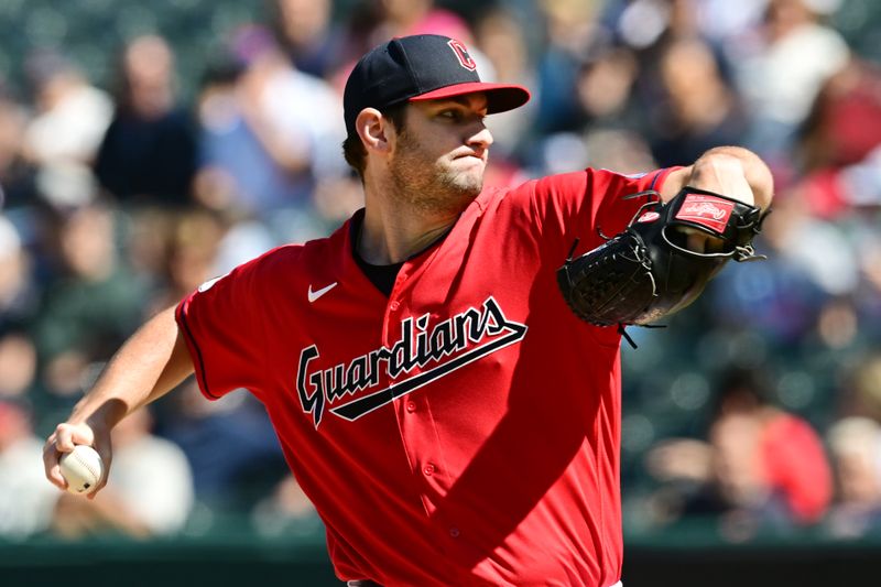 Sep 17, 2023; Cleveland, Ohio, USA; Cleveland Guardians starting pitcher Gavin Williams (63) throws a pitch during the first inning against the Texas Rangers at Progressive Field. Mandatory Credit: Ken Blaze-USA TODAY Sports