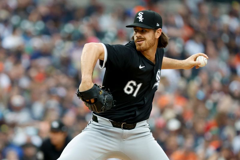 Sep 29, 2024; Detroit, Michigan, USA;  Chicago White Sox relief pitcher Fraser Ellard (61) pitches in the sixth inning against the Detroit Tigers at Comerica Park. Mandatory Credit: Rick Osentoski-Imagn Images