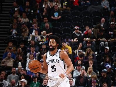 SALT LAKE CITY, UT - DECEMBER 18: Spencer Dinwiddie #26 of the Brooklyn Nets dribbles the ball during the game against the Utah Jazz on December 18, 2023 at vivint.SmartHome Arena in Salt Lake City, Utah. NOTE TO USER: User expressly acknowledges and agrees that, by downloading and or using this Photograph, User is consenting to the terms and conditions of the Getty Images License Agreement. Mandatory Copyright Notice: Copyright 2023 NBAE (Photo by Melissa Majchrzak/NBAE via Getty Images)