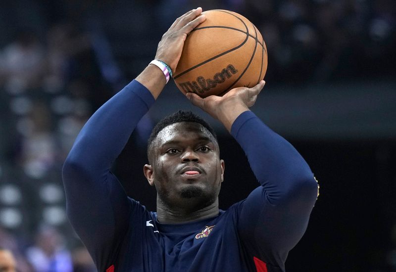 SACRAMENTO, CALIFORNIA - APRIL 11: Zion Williamson #1 of the New Orleans Pelicans warms up prior to the start of the game against the Sacramento Kings at Golden 1 Center on April 11, 2024 in Sacramento, California. NOTE TO USER: User expressly acknowledges and agrees that, by downloading and or using this photograph, User is consenting to the terms and conditions of the Getty Images License Agreement. (Photo by Thearon W. Henderson/Getty Images)