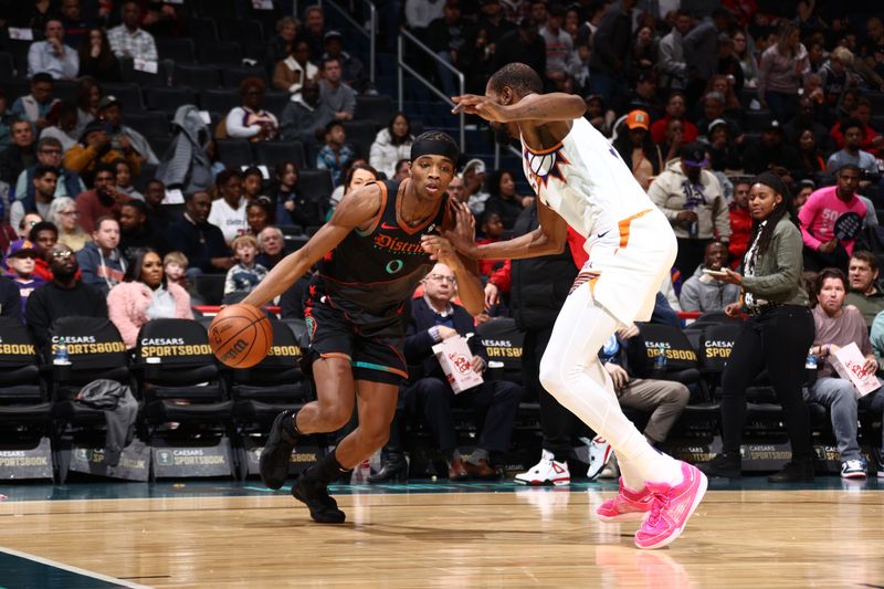 WASHINGTON, DC -? FEBRUARY 4: Bilal Coulibaly #0 of the Washington Wizards drives to the basket during the game against the Phoenix Suns on February 4, 2024 at Capital One Arena in Washington, DC. NOTE TO USER: User expressly acknowledges and agrees that, by downloading and or using this Photograph, user is consenting to the terms and conditions of the Getty Images License Agreement. Mandatory Copyright Notice: Copyright 2024 NBAE (Photo by Kenny Giarla/NBAE via Getty Images)