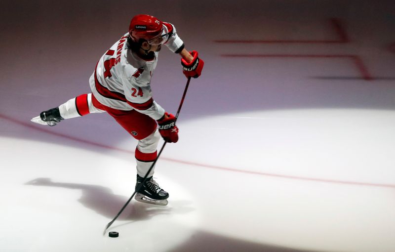 Mar 26, 2024; Pittsburgh, Pennsylvania, USA; Carolina Hurricanes centre Seth Jarvis (24) against at PPG Paints Arena. Mandatory Credit: Charles LeClaire-USA TODAY Sports