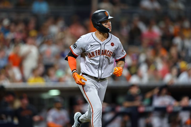 Sep 7, 2024; San Diego, California, USA; San Francisco Giants center fielder Grant McCray (58) runs after hitting a two run home run against the San Diego Padres during the ninth inning at Petco Park. Mandatory Credit: Chadd Cady-Imagn Images