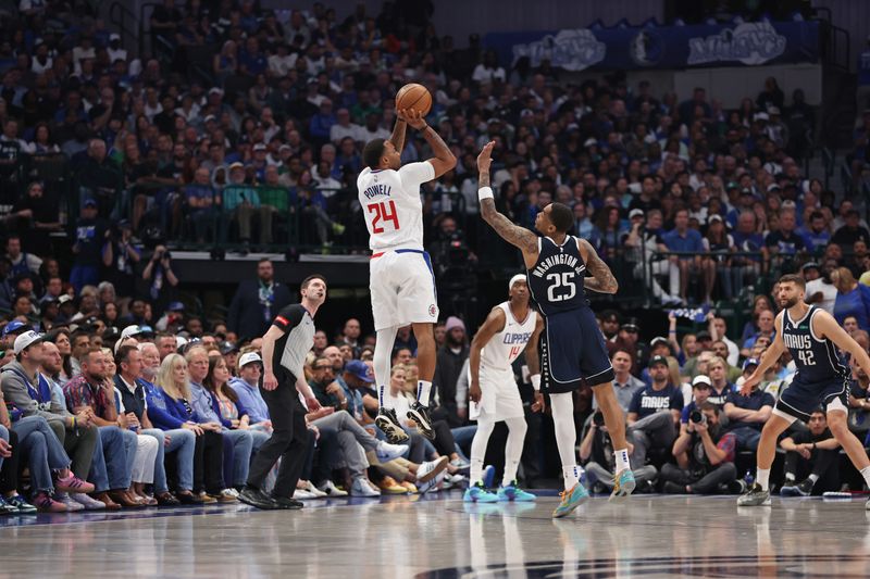 DALLAS, TX - APRIL 28: Norman Powell #24 of the LA Clippers shoots the ball during the game against the Dallas Mavericks during Round 1 Game 4 of the 2024 NBA Playoffs on April 28, 2024 at the American Airlines Center in Dallas, Texas. NOTE TO USER: User expressly acknowledges and agrees that, by downloading and or using this photograph, User is consenting to the terms and conditions of the Getty Images License Agreement. Mandatory Copyright Notice: Copyright 2024 NBAE (Photo by Tim Heitman/NBAE via Getty Images)