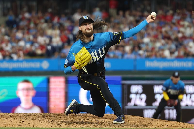 May 2, 2025; Philadelphia, Pennsylvania, USA; Philadelphia Phillies pitcher Matt Strahm (25) throws a pitch against the Arizona Diamondbacks at Citizens Bank Park. Mandatory Credit: Bill Streicher-Imagn Images