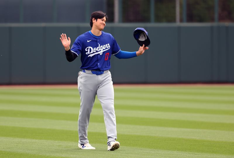 Mar 6, 2024; Phoenix, Arizona, USA; Los Angeles Dodgers designated hitter Shohei Ohtani (17) against the Chicago White Sox during a spring training baseball game at Camelback Ranch-Glendale. Mandatory Credit: Mark J. Rebilas-USA TODAY Sports