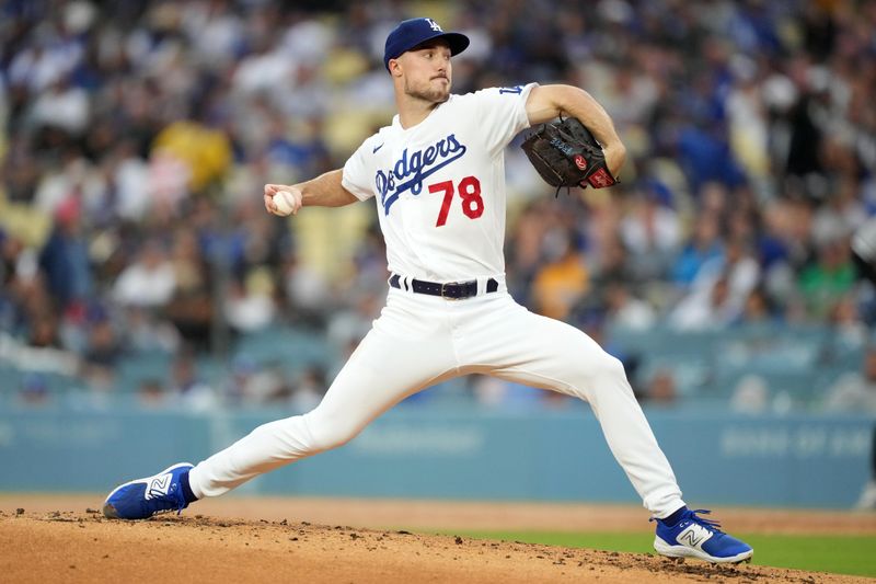 Jun 15, 2023; Los Angeles, California, USA; Los Angeles Dodgers starting pitcher Michael Grove (78) throws in the second inning against the Chicago White Sox at Dodger Stadium. Mandatory Credit: Kirby Lee-USA TODAY Sports