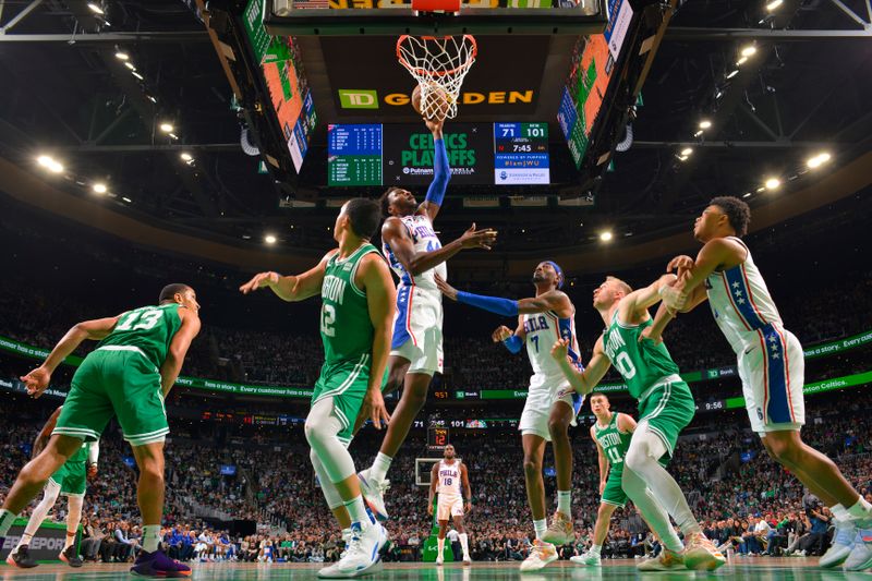 BOSTON, MA - MAY 3: Paul Reed #44 of the Philadelphia 76ers goes to the basket during the game during Round 2 Game 2 of the Eastern Conference Semi-Finals 2023 NBA Playoffs on May 3, 2023 at the TD Garden in Boston, Massachusetts. NOTE TO USER: User expressly acknowledges and agrees that, by downloading and or using this photograph, User is consenting to the terms and conditions of the Getty Images License Agreement. Mandatory Copyright Notice: Copyright 2023 NBAE  (Photo by Jesse D. Garrabrant/NBAE via Getty Images)